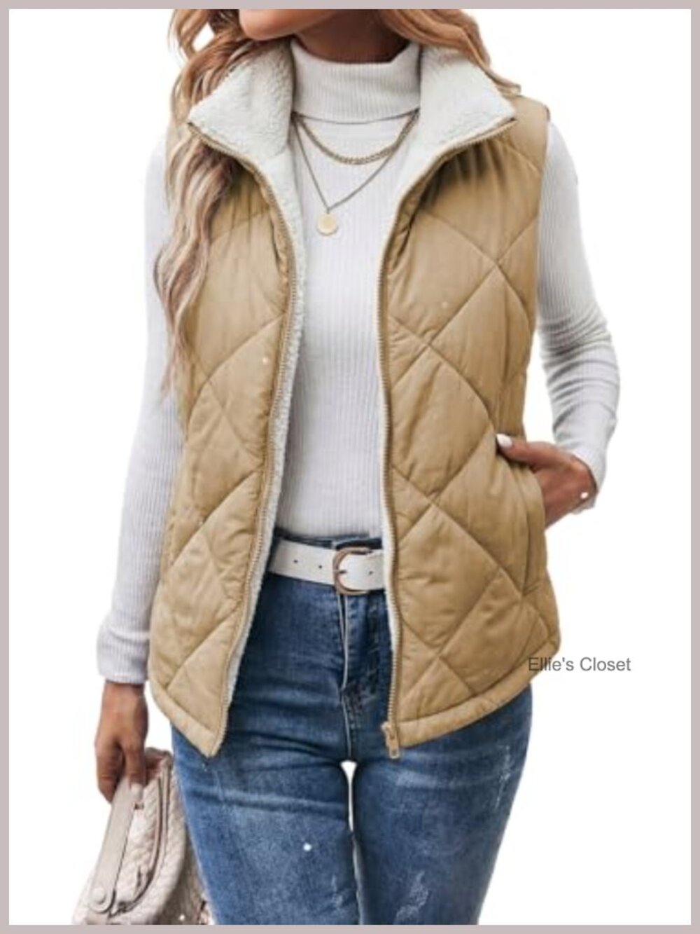 Dokotoo Womens Sherpa Fleece Vest Stand Collar Zip Up Puffer Quilted Jacket